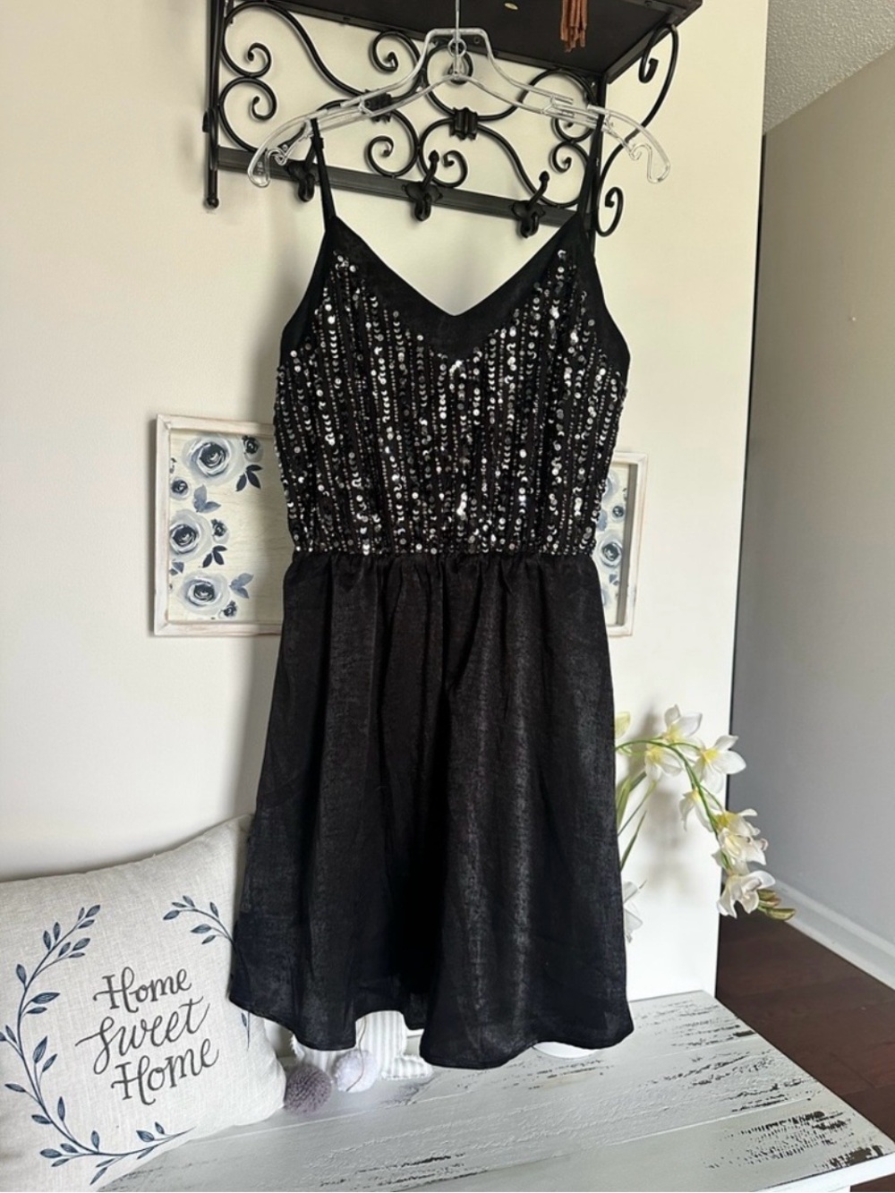 ANDREE BY UNIT Black Silver Sequin Mini Dress